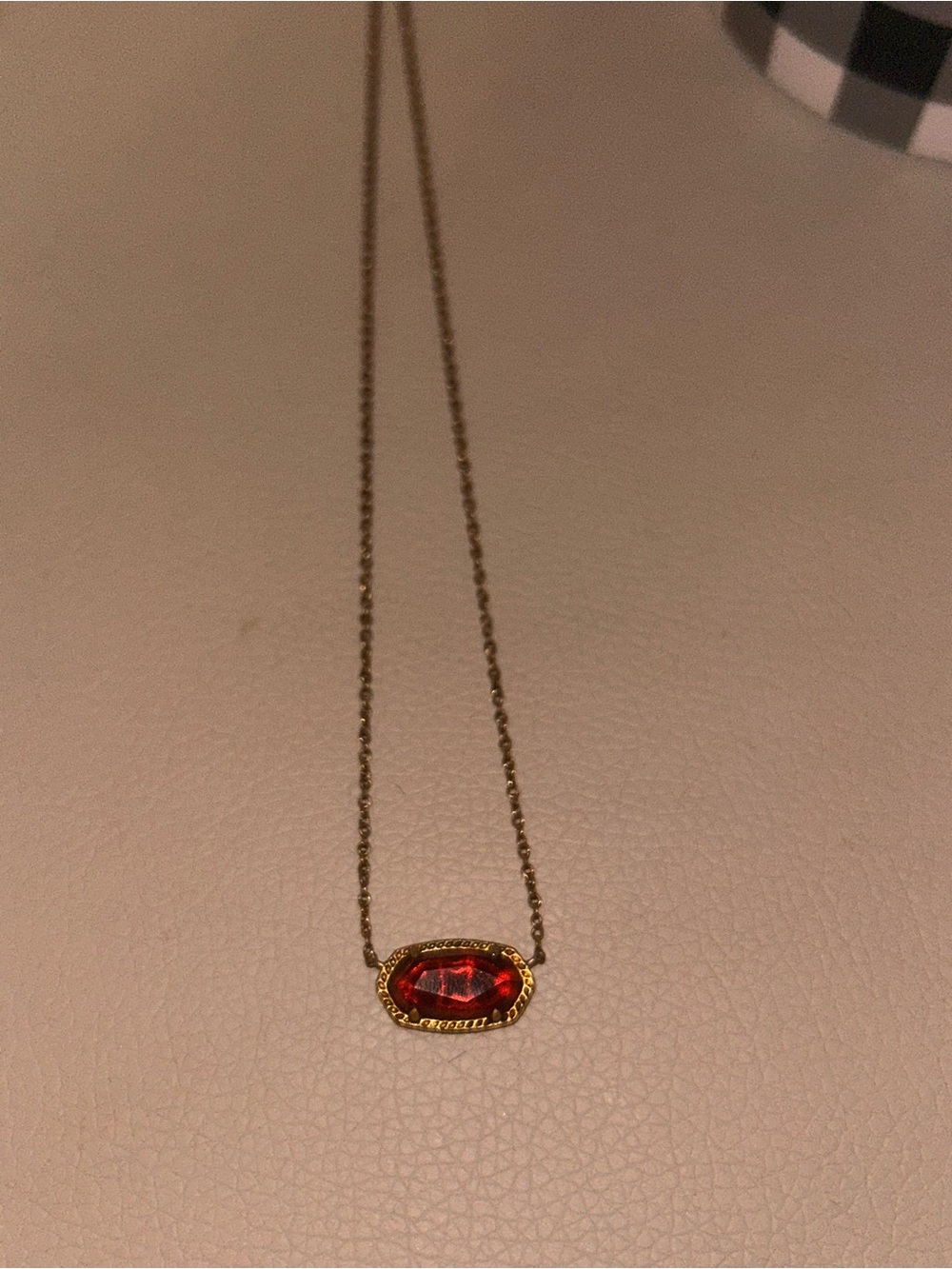 Kendra Scott Gold Chain Necklace with Red Oval Gemstone - Women Jewelry